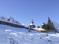 wooden church in winter