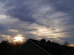 cloudy sunset sky above roof