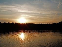 sun reflections in the lake at sunset