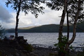 panorama of forest lake in Norway