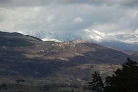 gray clouds above mountains, landscape