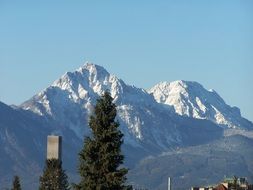 snow capped staufen mountain at winter, austria