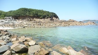 rocky shore of the tropical ocean