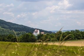 medieval castle on a green hill background in Aargau, Switzerland