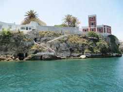 remote view of the picturesque coast of greece on a sunny day