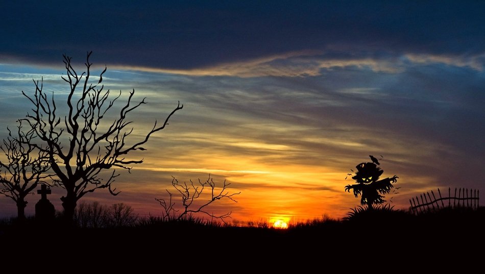 scarecrow at sunset