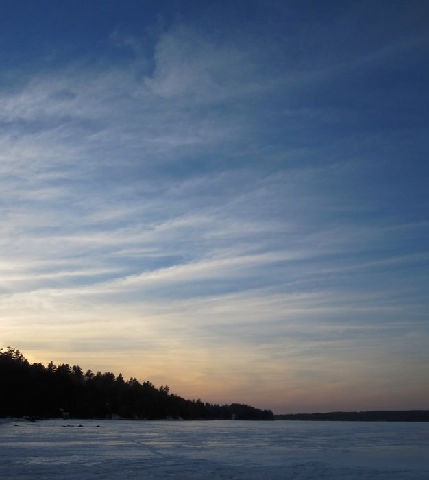 winter over the lake at sunset