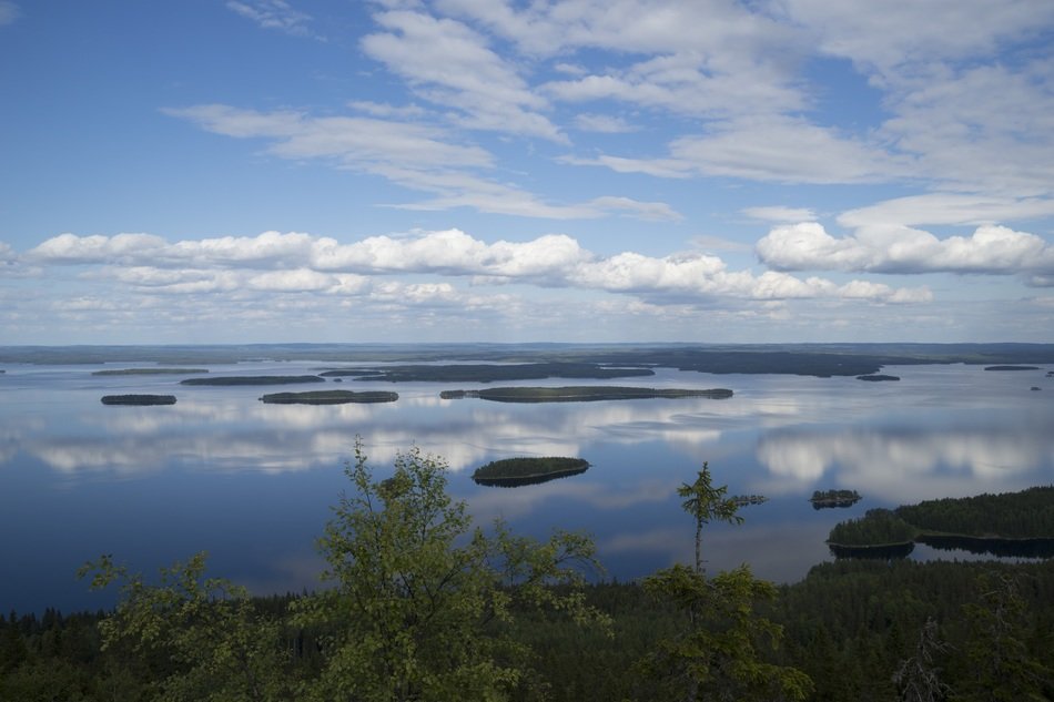 finnish lake island clouds sky landscape