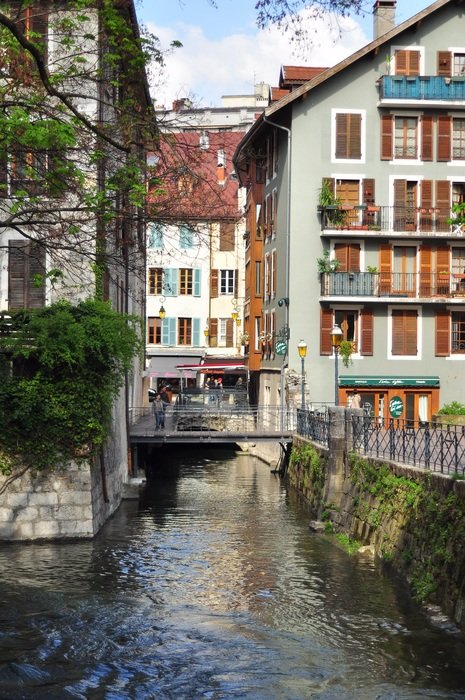 Water channels among the plants on the beautiful streets of France in Europe