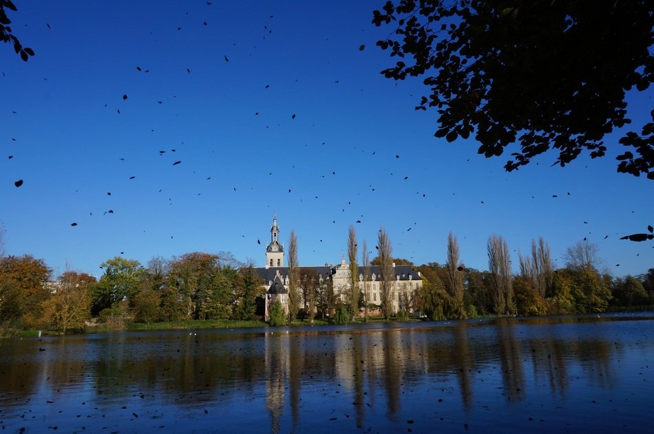 distant view of the castle near the lake