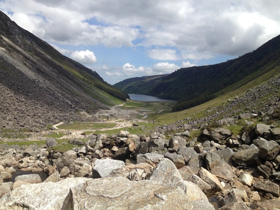 Remote view of the lake between the mountains in Ireland