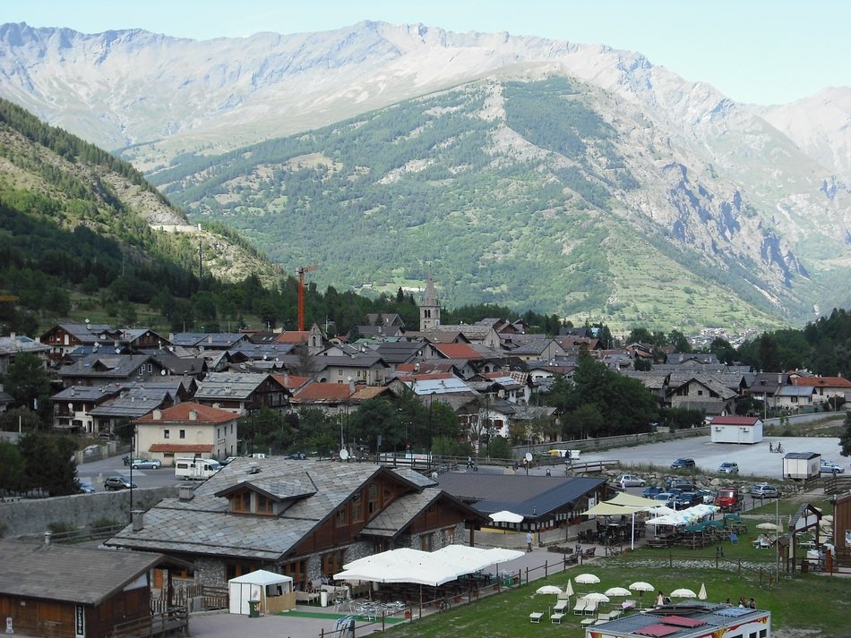 Bardonecchia in the valley against the backdrop of the mountain massif