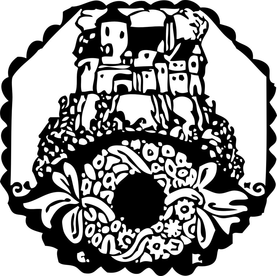 emblem with a painted castle on the hill