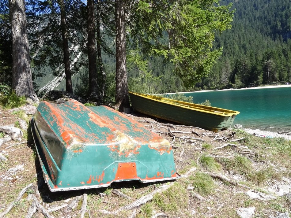 Old wooden boats on the lake