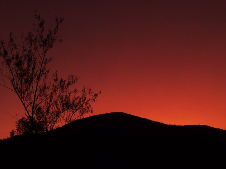 red sky over the mountain