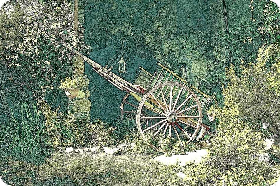 vintage coach in green garden
