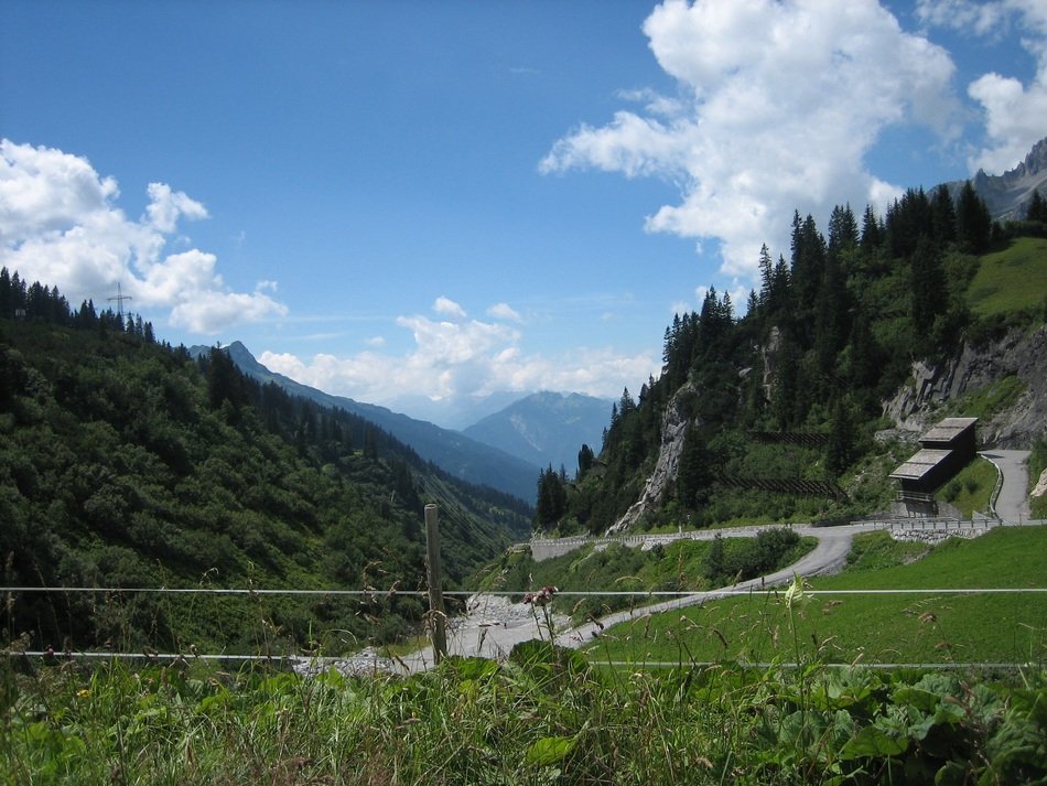 strained wires along the alpine mountains
