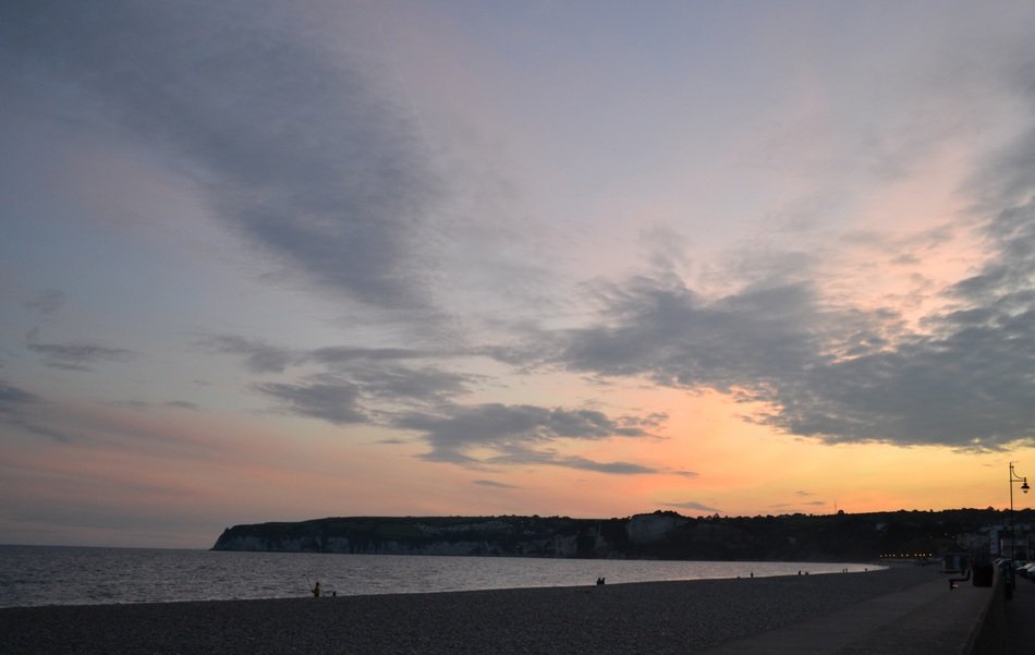 panoramic view of the coast in the city of seaton at sunset