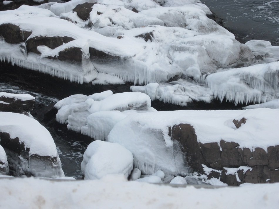 ice and snow on rocks at water, canada, Petty HarbourâMaddox Cove