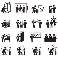 Office themed black and white illustration set N2