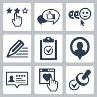 Vector customer service and testimonials related icon set