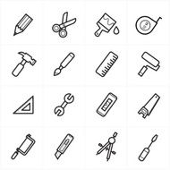 Flat Line Icons For Tools Related Vector Illustration