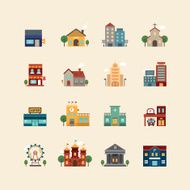 vector linear web icons set - buildings collection flat