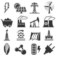 Black-and-white set of alternative energy icons