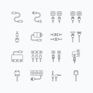 vector linear web icons set - cable wire computer plug
