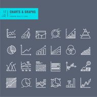 Set of thin line web icons charts and diagrams