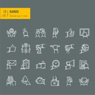 Thin line web icons of hand using different products N2