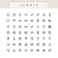 Summer and Vacation Stroke Icons Set