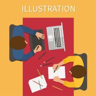Workplace digital illustration process Laptop and graphic tablet