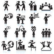 Global Businesswoman Team Presentation black and white vector icon set