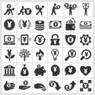 Yen Finance &amp; Money black and white vector icon set