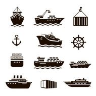 Set of transportation and shipping icons Container tanker cargo