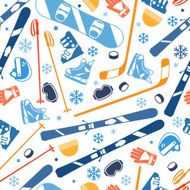 Winter sports seamless pattern with equipment flat icons
