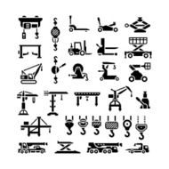 Set icons of lifting equipments cranes winches and hooks
