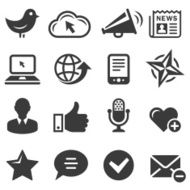 Social media and internet communications black & white icon set