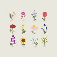 Set of stylized colorful flowers