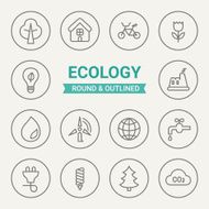 Set of round and outlined ecological icons