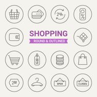 Set of round and outlined shopping icons