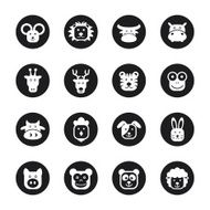 Animal Faces Icons - Black Circle Series