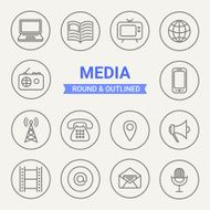 Set of round and outlined media icons