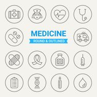 Set of round and outlined medicine icons
