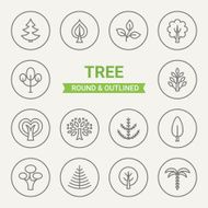 Set of round and outlined tree icons