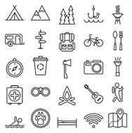 Big set linear icon camping and tourism