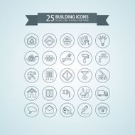 Round think line building icons