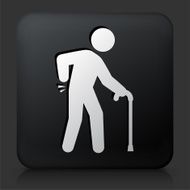 Black Square Button with Sprained Elderly Man