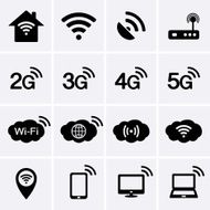 Wireless and Wifi icons 2G 3G 4G 5G